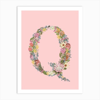 Q Pink Alphabet Letter Art Print