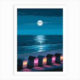 Beach Huts, Anime Art Lofi Art Print