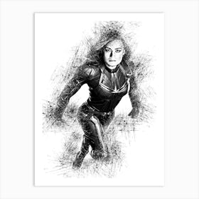 Captain Marvel Pencil Portrait Art Print
