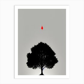 Tree Silhouette with a Symbolic Red Drop Art Print