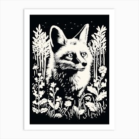 Linocut Fox Illustration Black 5 Art Print