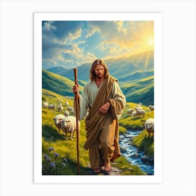 Jesus The Shepherd Ai Art Print