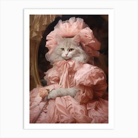 Cat In Pink Dress With Bows Rococo Style 5 Art Print