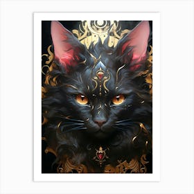 Floral Fantasy Black Cat Art Print