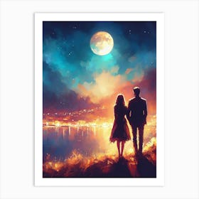 Couple In The Moonlight Art Print