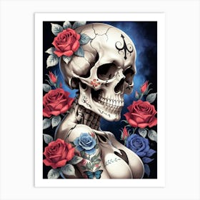 Sugar Skull Girl With Roses Painting (4) Art Print