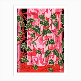 Pink And Red Plant Illustration Devils Ivy 1 Art Print