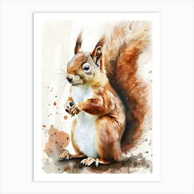 Red Squirrel Watercolor Painting Art Print