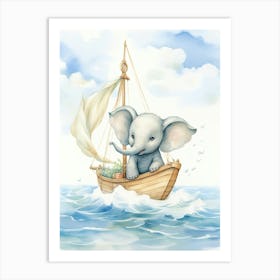 Elephant Painting Sailing Watercolour 1 Art Print