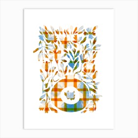 Dyed blue and orange checks in a Vase Art Print