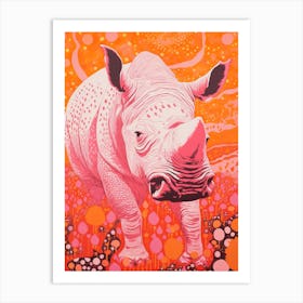 Rhino In The Wild Pink & Orange Geometric 2 Art Print