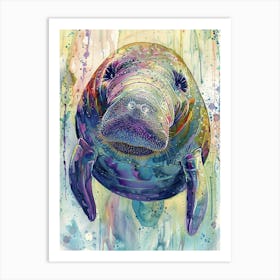 Manatee Colourful Watercolour 3 Art Print