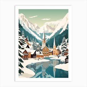 Retro Winter Illustration Hallstatt Austria 3 Art Print