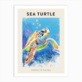 Sea Turtle Crayon Ocean Doodle Poster 2 Art Print