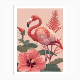 Chilean Flamingo Hibiscus Minimalist Illustration 3 Art Print