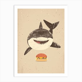 Shark Eating A Cheeseburger Muted Pastel 2 Art Print