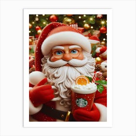 Vintage Santa Claus With A Latte Art Print