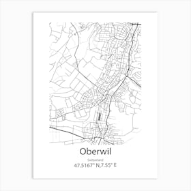 Oberwil,Switzerland Minimalist Map Art Print