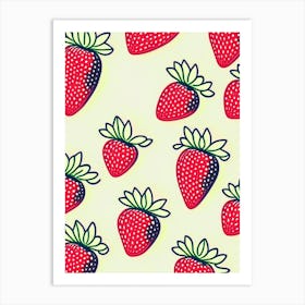 Strawberry Repeat Pattern, Fruit, Minimal Line Drawing Art Print