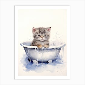 British Shorthair Cat In Bathtub Bathroom 1 Art Print