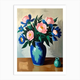 Peonies In A Blue Vase Art Print