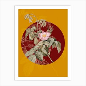 Vintage Botanical Apple Rose on Circle Red on Yellow n.0015 Art Print