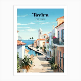 Tavira Portugal Algarve Coast Digital Travel Illustration Affiche