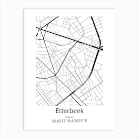 Etterbeek,Belgium Minimalist Map Art Print