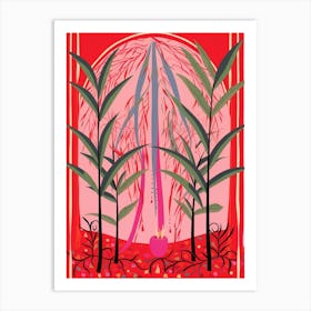 Pink And Red Plant Illustration Areca Palm 4 Art Print