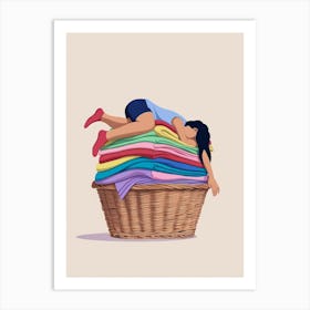 Woman Sleeping On A Pile Of Clothes Art Print