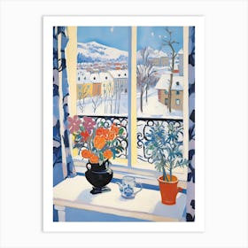 The Windowsill Of Zurich   Switzerland Snow Inspired By Matisse 1 Art Print