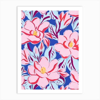 Cobalt Magnolia Pink & Blue Art Print