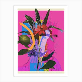 Bergamot 3 Neon Flower Collage Art Print