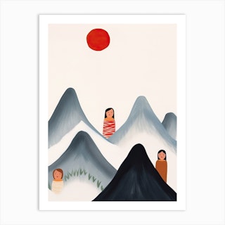 Mountains, Tiny People And Illustration 7 Art Print