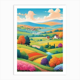 Colorful Countryside Landscape Illustration Art Print 0 1 Art Print