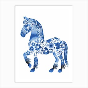 Blue And White Horse Art Print