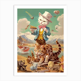 Cowboy Kittens Illustration Kitsch 4 Art Print