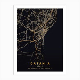 Catania Sicily Italy Black And Gold Map Art Print