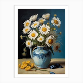 Daisies In A Blue Vase 2 Art Print