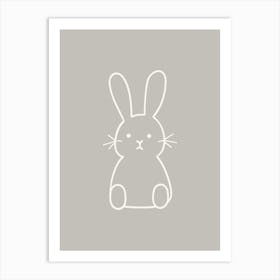 Simple Bunny Line Drawing White & Grey Art Print