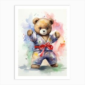 Taekwondo Teddy Bear Painting Watercolour 1 Art Print