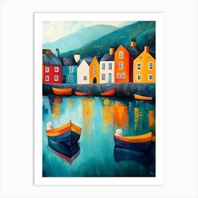 Irish Fishing Village With Cats 2 Art Print