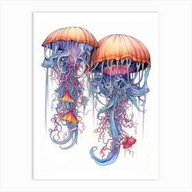 Upside Down Jellyfish Pencil Drawing 1 Art Print