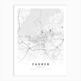 Zagreb Croatia White Map Art Print