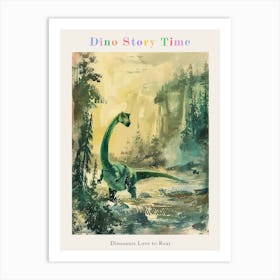 Dinosaur Storybook Pastel Watercolour Painting 1 Poster Art Print