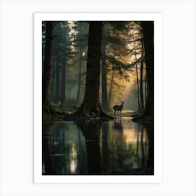 Spiritual Deer Standing in the divine forest Art Print