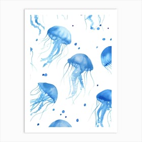 Seamless Pattern Of Blue Jellyfish Art Print