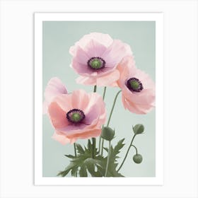 Anemone Flowers Acrylic Pastel Colours 1 Art Print