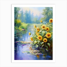 Sunflowers By The Pond Art Print