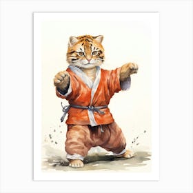 Tiger Illustration Practicing Tai Chi Watercolour 2 Art Print